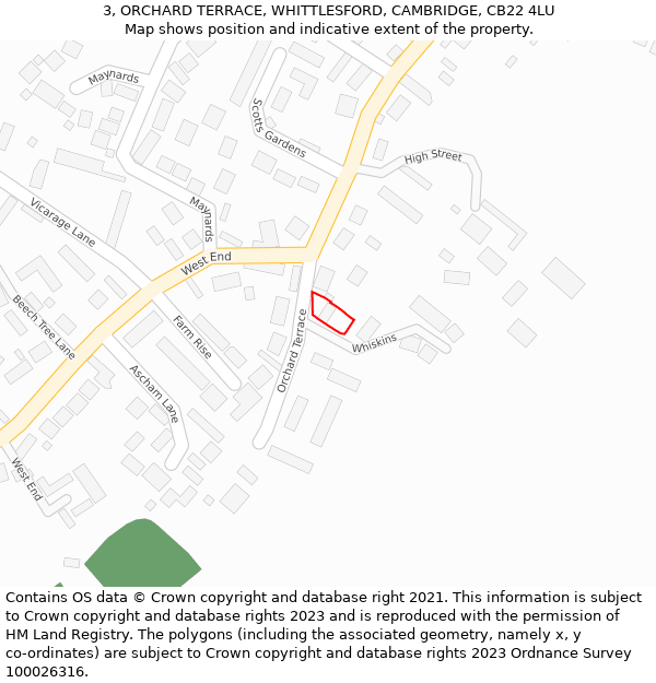 3, ORCHARD TERRACE, WHITTLESFORD, CAMBRIDGE, CB22 4LU: Location map and indicative extent of plot