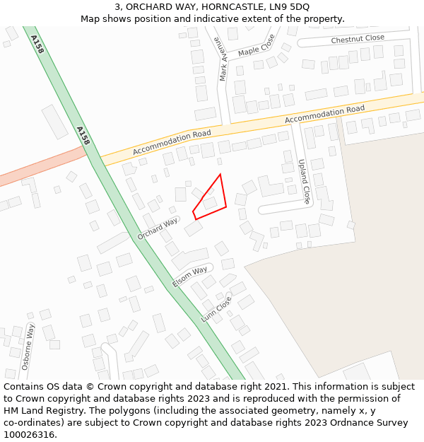 3, ORCHARD WAY, HORNCASTLE, LN9 5DQ: Location map and indicative extent of plot