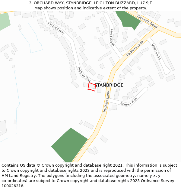 3, ORCHARD WAY, STANBRIDGE, LEIGHTON BUZZARD, LU7 9JE: Location map and indicative extent of plot