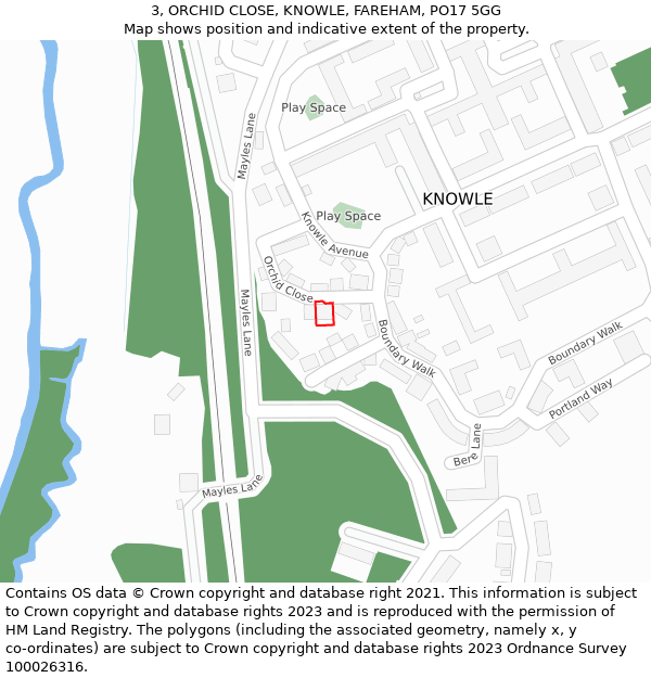 3, ORCHID CLOSE, KNOWLE, FAREHAM, PO17 5GG: Location map and indicative extent of plot