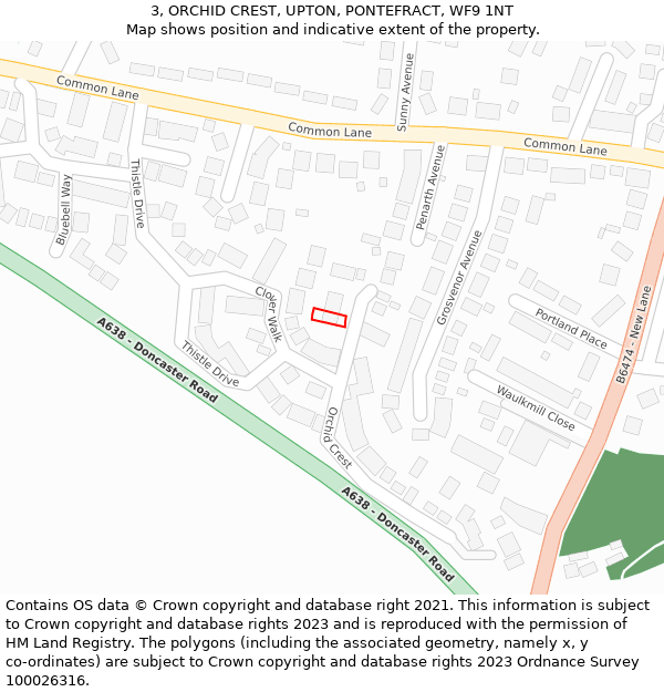 3, ORCHID CREST, UPTON, PONTEFRACT, WF9 1NT: Location map and indicative extent of plot