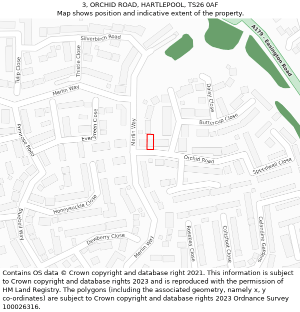 3, ORCHID ROAD, HARTLEPOOL, TS26 0AF: Location map and indicative extent of plot