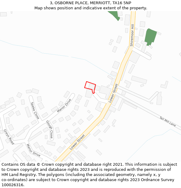 3, OSBORNE PLACE, MERRIOTT, TA16 5NP: Location map and indicative extent of plot