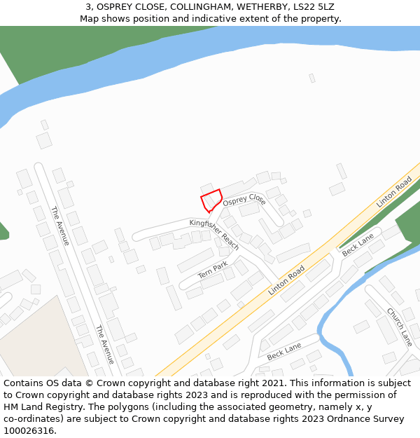 3, OSPREY CLOSE, COLLINGHAM, WETHERBY, LS22 5LZ: Location map and indicative extent of plot