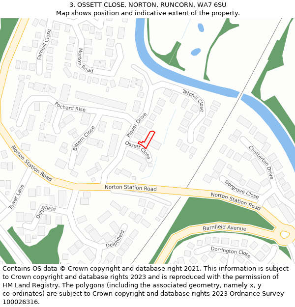 3, OSSETT CLOSE, NORTON, RUNCORN, WA7 6SU: Location map and indicative extent of plot