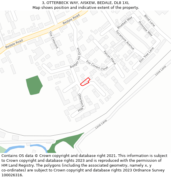 3, OTTERBECK WAY, AISKEW, BEDALE, DL8 1XL: Location map and indicative extent of plot