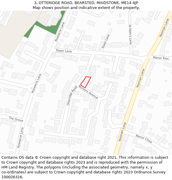 3, OTTERIDGE ROAD, BEARSTED, MAIDSTONE, ME14 4JP: Location map and indicative extent of plot