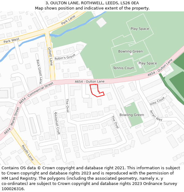 3, OULTON LANE, ROTHWELL, LEEDS, LS26 0EA: Location map and indicative extent of plot