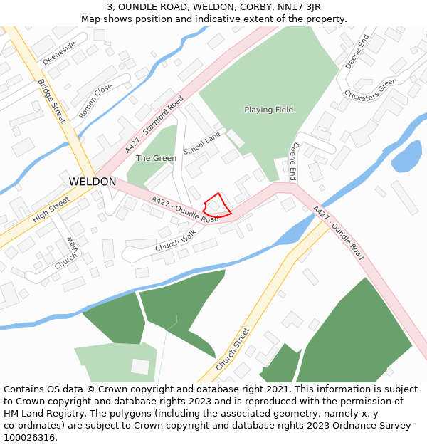 3, OUNDLE ROAD, WELDON, CORBY, NN17 3JR: Location map and indicative extent of plot