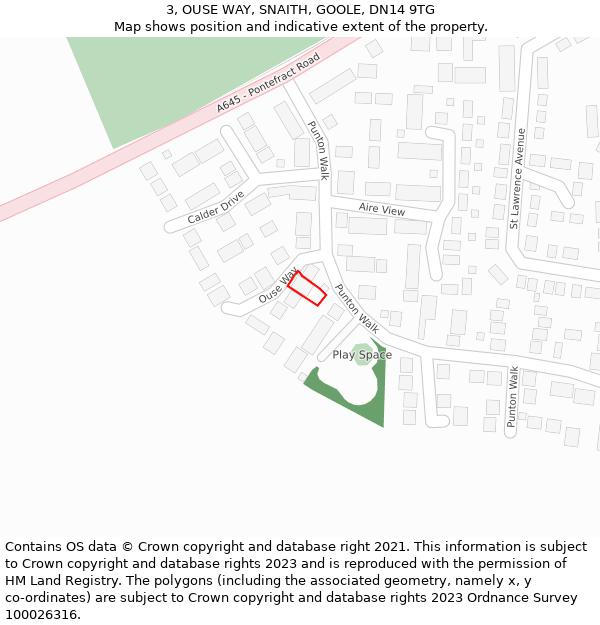 3, OUSE WAY, SNAITH, GOOLE, DN14 9TG: Location map and indicative extent of plot