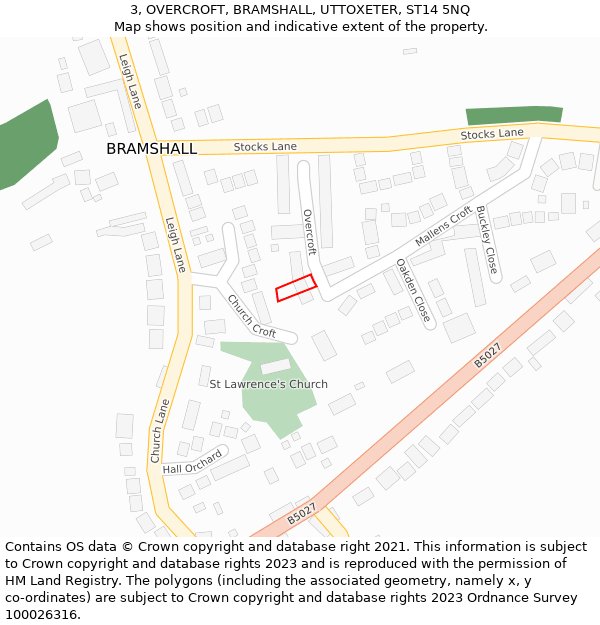 3, OVERCROFT, BRAMSHALL, UTTOXETER, ST14 5NQ: Location map and indicative extent of plot