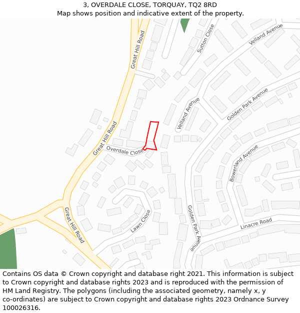 3, OVERDALE CLOSE, TORQUAY, TQ2 8RD: Location map and indicative extent of plot