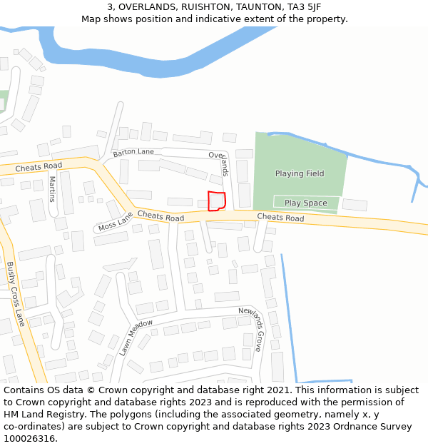 3, OVERLANDS, RUISHTON, TAUNTON, TA3 5JF: Location map and indicative extent of plot