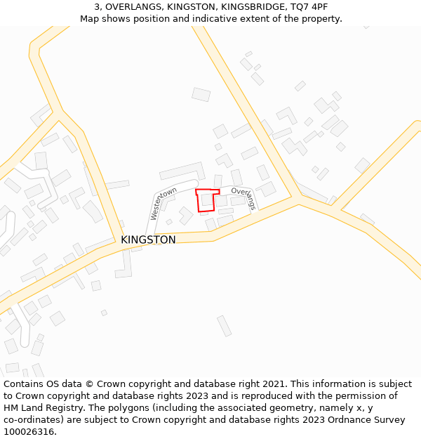 3, OVERLANGS, KINGSTON, KINGSBRIDGE, TQ7 4PF: Location map and indicative extent of plot