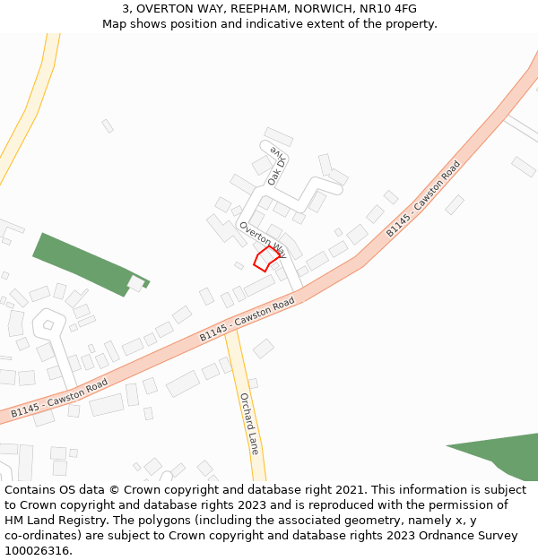 3, OVERTON WAY, REEPHAM, NORWICH, NR10 4FG: Location map and indicative extent of plot