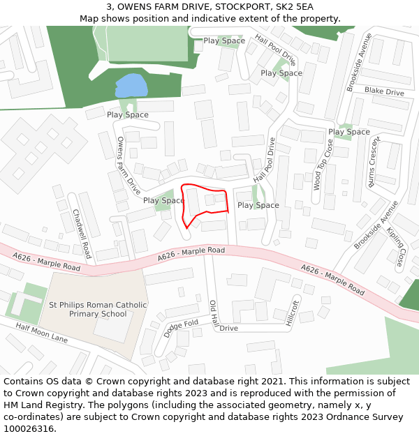 3, OWENS FARM DRIVE, STOCKPORT, SK2 5EA: Location map and indicative extent of plot