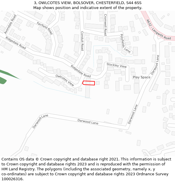 3, OWLCOTES VIEW, BOLSOVER, CHESTERFIELD, S44 6SS: Location map and indicative extent of plot