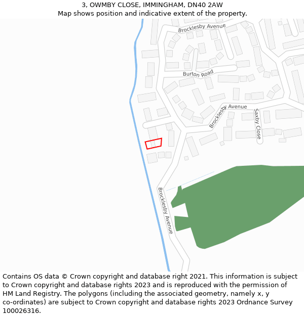 3, OWMBY CLOSE, IMMINGHAM, DN40 2AW: Location map and indicative extent of plot