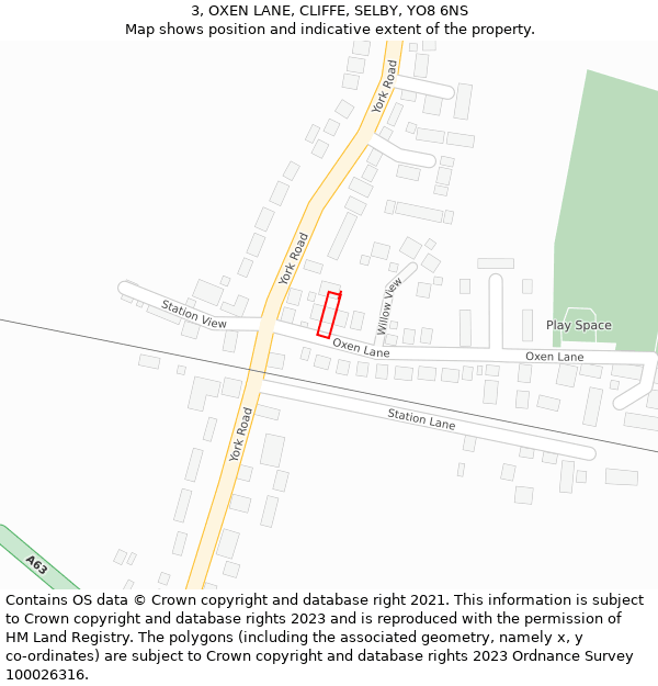 3, OXEN LANE, CLIFFE, SELBY, YO8 6NS: Location map and indicative extent of plot