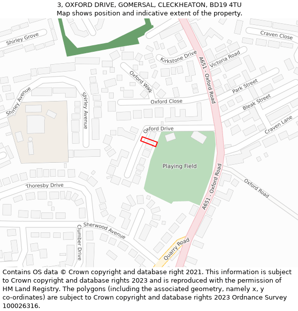 3, OXFORD DRIVE, GOMERSAL, CLECKHEATON, BD19 4TU: Location map and indicative extent of plot