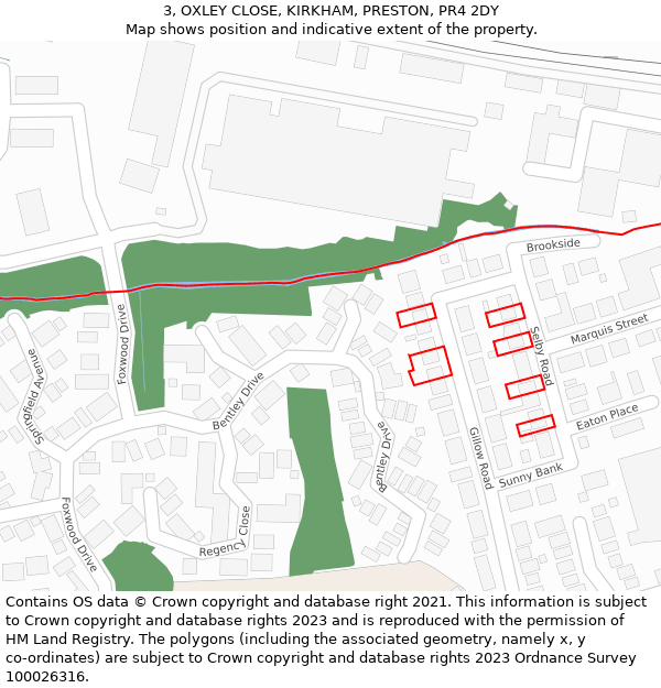 3, OXLEY CLOSE, KIRKHAM, PRESTON, PR4 2DY: Location map and indicative extent of plot