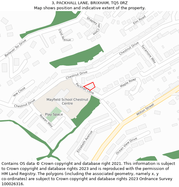 3, PACKHALL LANE, BRIXHAM, TQ5 0RZ: Location map and indicative extent of plot