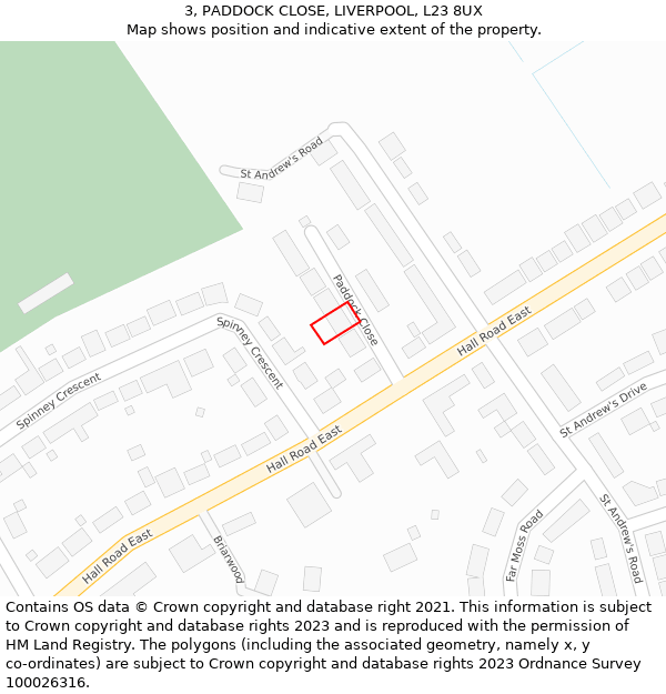 3, PADDOCK CLOSE, LIVERPOOL, L23 8UX: Location map and indicative extent of plot
