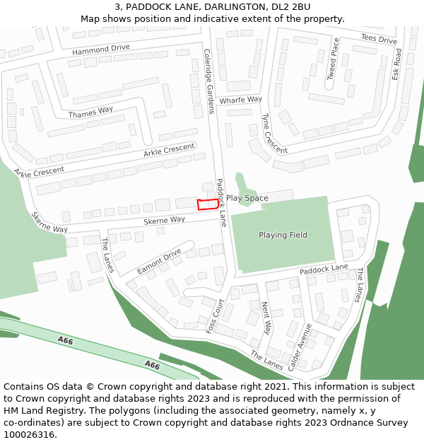 3, PADDOCK LANE, DARLINGTON, DL2 2BU: Location map and indicative extent of plot