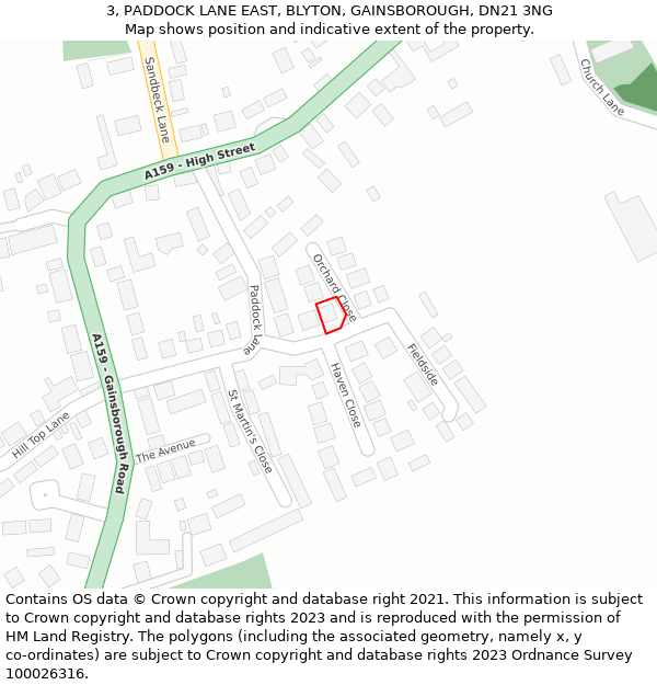3, PADDOCK LANE EAST, BLYTON, GAINSBOROUGH, DN21 3NG: Location map and indicative extent of plot