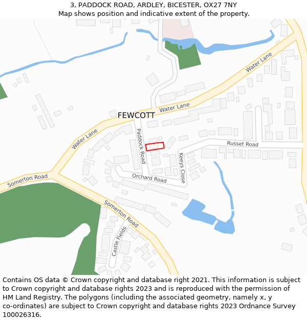 3, PADDOCK ROAD, ARDLEY, BICESTER, OX27 7NY: Location map and indicative extent of plot