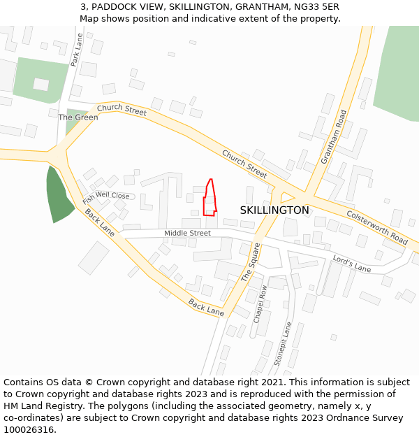 3, PADDOCK VIEW, SKILLINGTON, GRANTHAM, NG33 5ER: Location map and indicative extent of plot