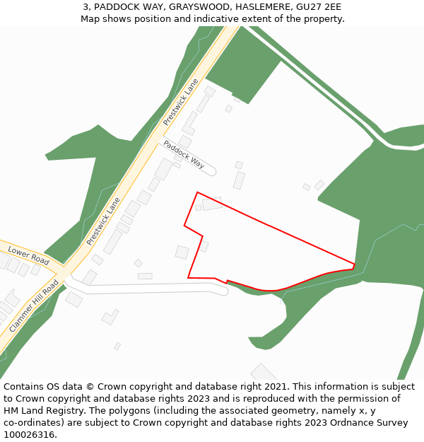 3, PADDOCK WAY, GRAYSWOOD, HASLEMERE, GU27 2EE: Location map and indicative extent of plot