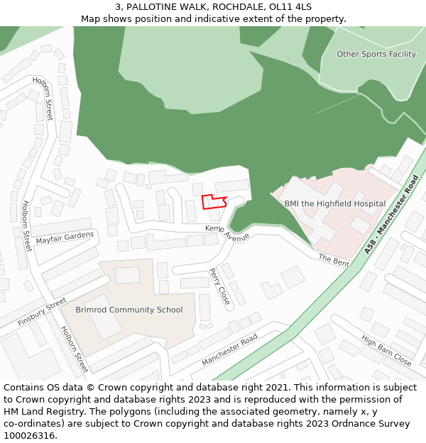 3, PALLOTINE WALK, ROCHDALE, OL11 4LS: Location map and indicative extent of plot