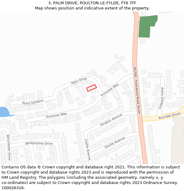 3, PALM DRIVE, POULTON-LE-FYLDE, FY6 7FF: Location map and indicative extent of plot