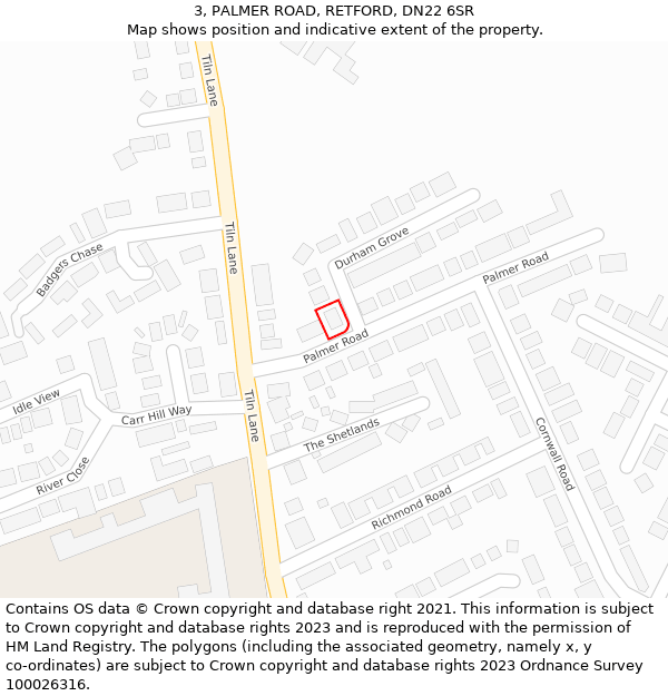 3, PALMER ROAD, RETFORD, DN22 6SR: Location map and indicative extent of plot