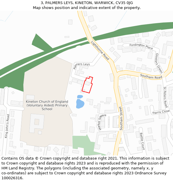3, PALMERS LEYS, KINETON, WARWICK, CV35 0JG: Location map and indicative extent of plot