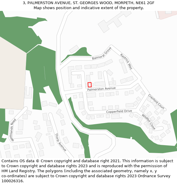 3, PALMERSTON AVENUE, ST. GEORGES WOOD, MORPETH, NE61 2GF: Location map and indicative extent of plot