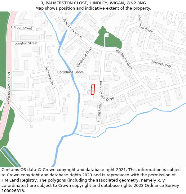 3, PALMERSTON CLOSE, HINDLEY, WIGAN, WN2 3NG: Location map and indicative extent of plot