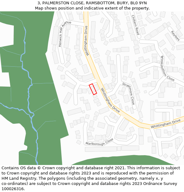3, PALMERSTON CLOSE, RAMSBOTTOM, BURY, BL0 9YN: Location map and indicative extent of plot