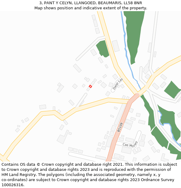 3, PANT Y CELYN, LLANGOED, BEAUMARIS, LL58 8NR: Location map and indicative extent of plot