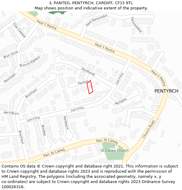 3, PANTEG, PENTYRCH, CARDIFF, CF15 9TL: Location map and indicative extent of plot