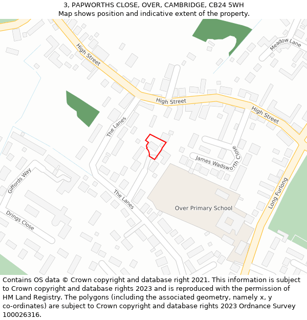 3, PAPWORTHS CLOSE, OVER, CAMBRIDGE, CB24 5WH: Location map and indicative extent of plot