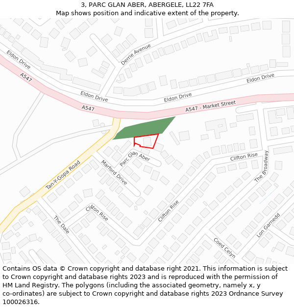 3, PARC GLAN ABER, ABERGELE, LL22 7FA: Location map and indicative extent of plot