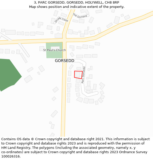 3, PARC GORSEDD, GORSEDD, HOLYWELL, CH8 8RP: Location map and indicative extent of plot