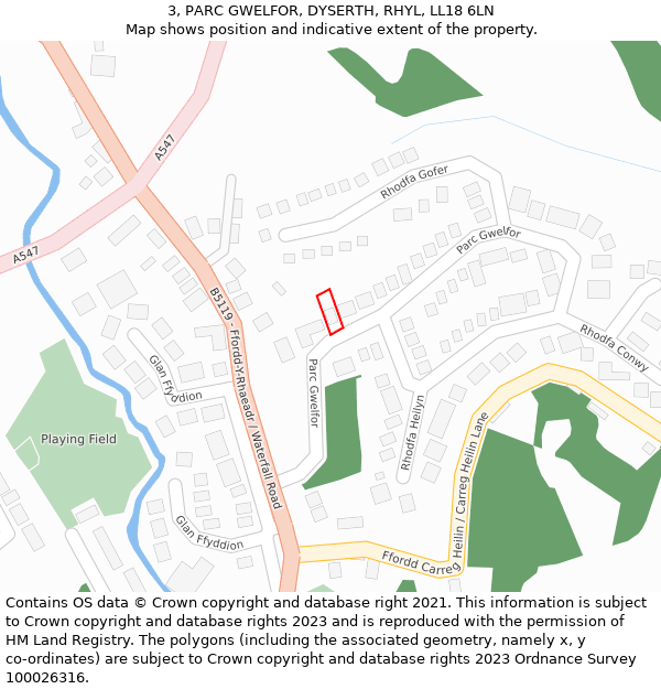 3, PARC GWELFOR, DYSERTH, RHYL, LL18 6LN: Location map and indicative extent of plot