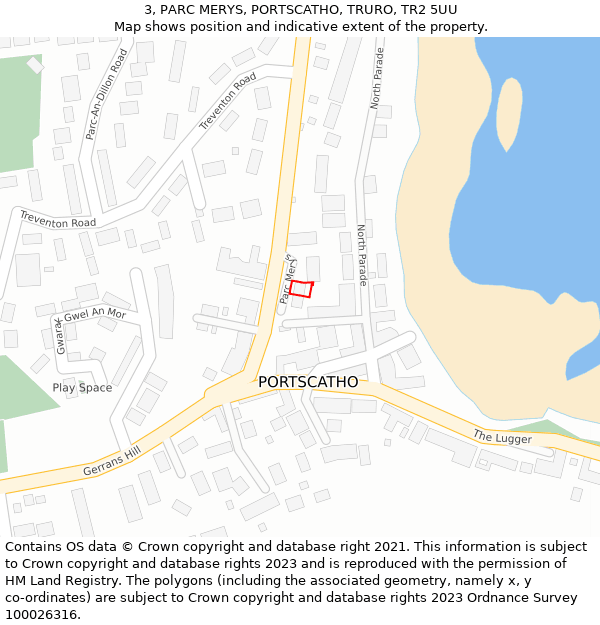 3, PARC MERYS, PORTSCATHO, TRURO, TR2 5UU: Location map and indicative extent of plot