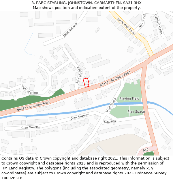 3, PARC STARLING, JOHNSTOWN, CARMARTHEN, SA31 3HX: Location map and indicative extent of plot