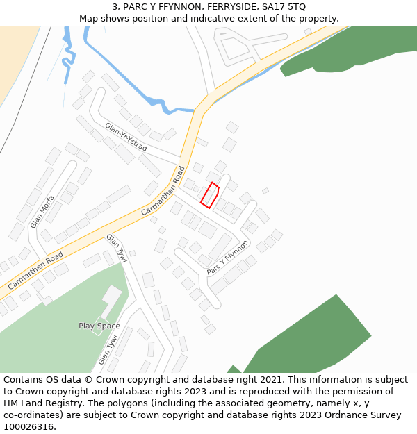 3, PARC Y FFYNNON, FERRYSIDE, SA17 5TQ: Location map and indicative extent of plot