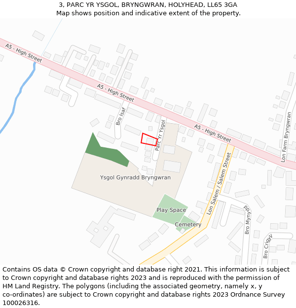 3, PARC YR YSGOL, BRYNGWRAN, HOLYHEAD, LL65 3GA: Location map and indicative extent of plot