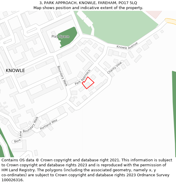 3, PARK APPROACH, KNOWLE, FAREHAM, PO17 5LQ: Location map and indicative extent of plot